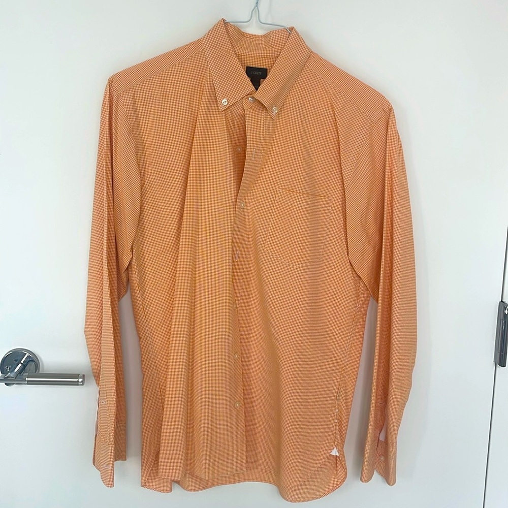 J. Crew Classic Fit Medium button down shirt Coral and White Gingham